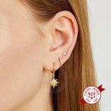 925 Silver Star Moon Crystal Pendant Earrings Moon/Sun Small Stud Jewelry
