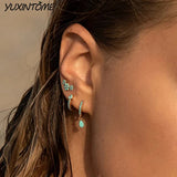 925 Silver Turquoise Hoop Earrings Women