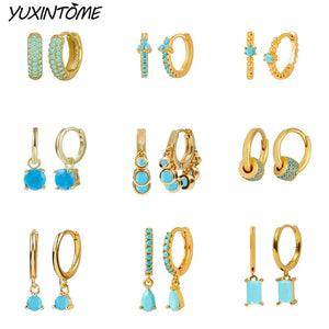 925 Silver Turquoise Hoop Earrings Women