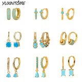 925 Silver Turquoise Hoop Earrings Women