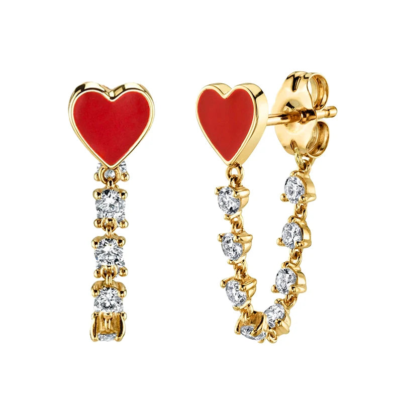 Colorful Enamel Heart Hoop Earrings - Sterling Silver