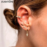 925 Silver Needle Lightning 18K Earrings Silver Hoops Women's Jewelry