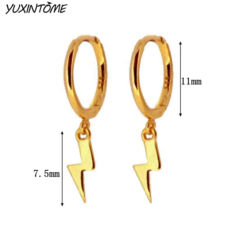 925 Silver Needle Lightning 18K Earrings Silver Hoops Women's Jewelry