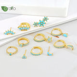 925 Silver Turquoise Flower Earring Hoops for Women