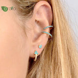 925 Silver Turquoise Flower Earring Hoops for Women