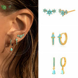 925 Silver Turquoise Flower Earring Hoops for Women