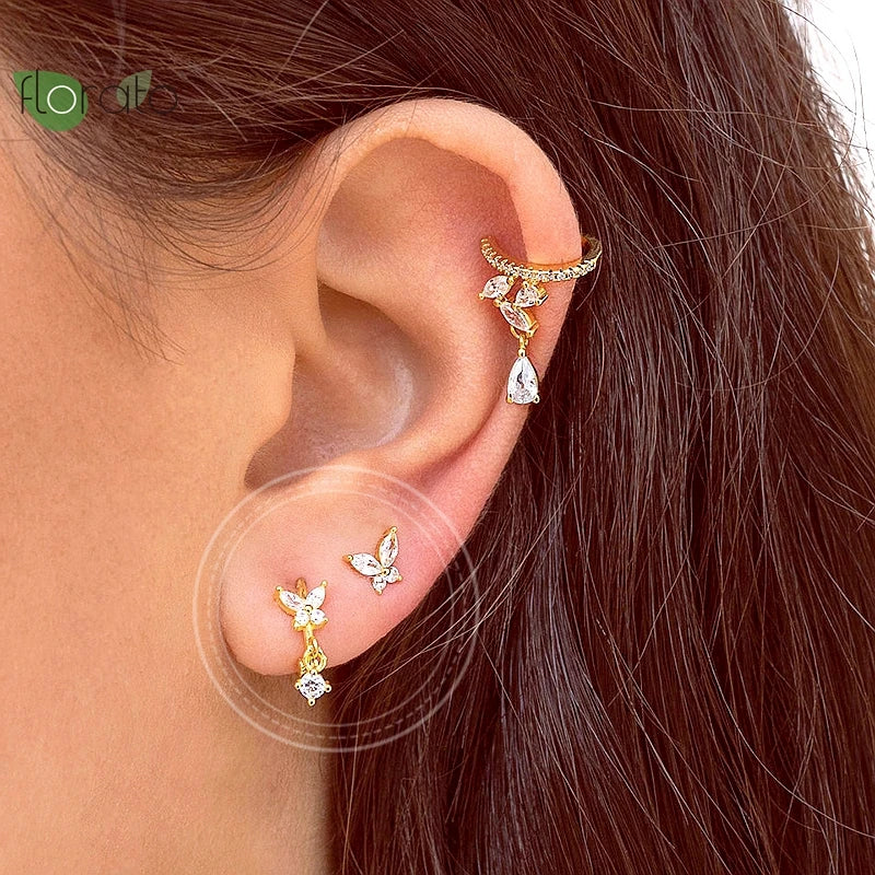 Vintage Butterfly Earrings 925 Silver Animal Hoop Jewelry Gift