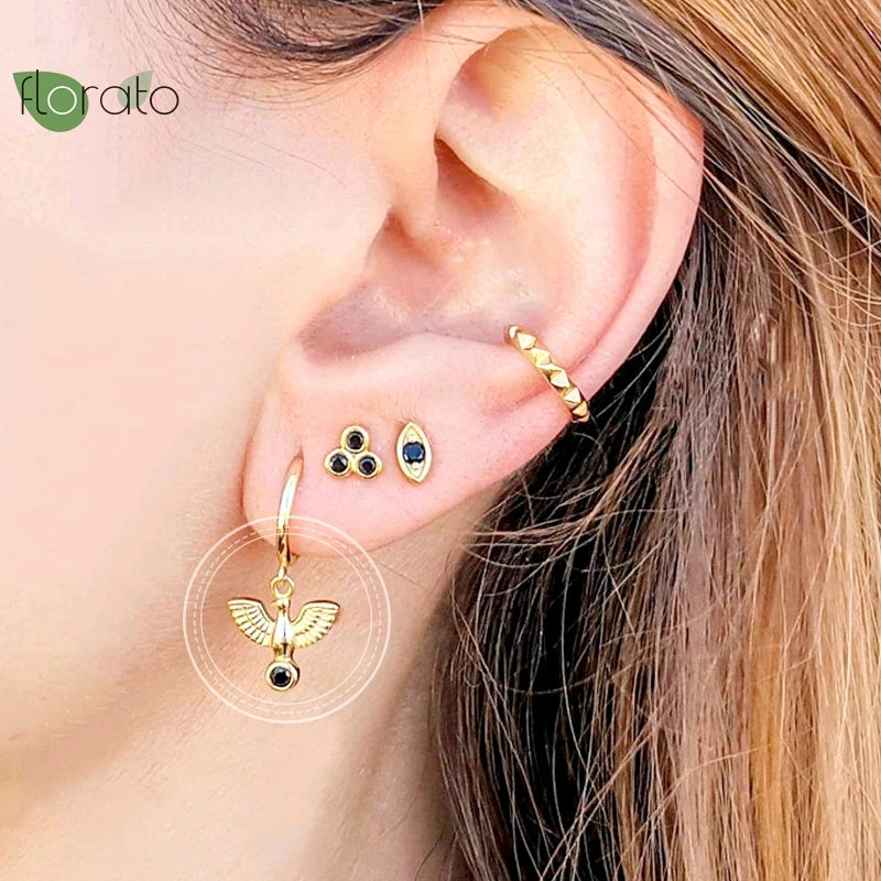 Vintage Butterfly Earrings 925 Silver Animal Hoop Jewelry Gift