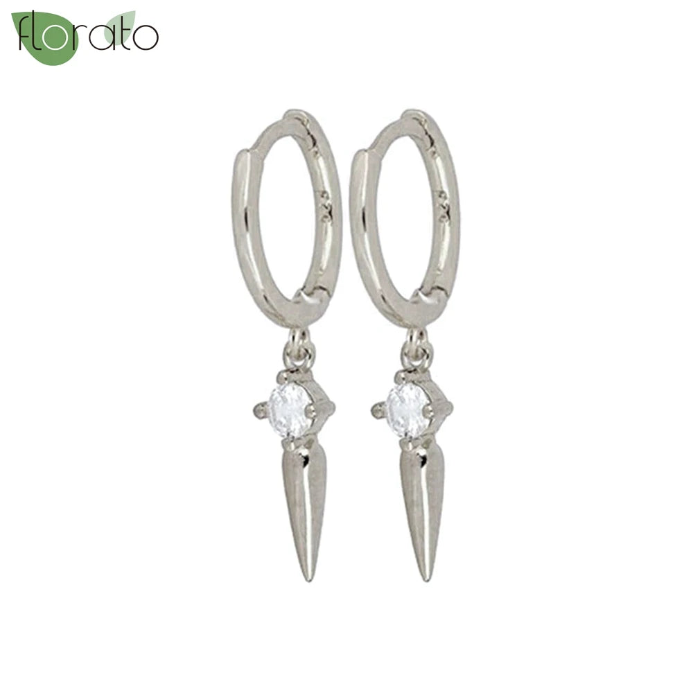 Vintage Cone Pendant Hoop Earrings 925 Silver