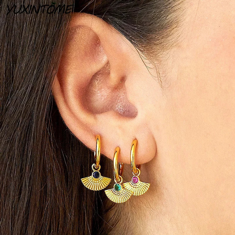 Vintage Fan 24K Earrings Pendants Hoop Earrings for Women