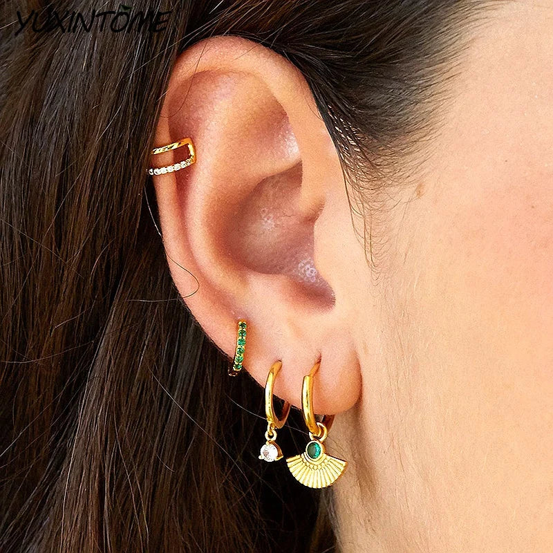 Vintage Fan 24K Earrings Pendants Hoop Earrings for Women