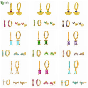 Vintage Geometric Earrings Set Colored CZ Small Hoop Earrings for Women