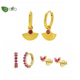 Vintage Geometric Earrings Set Colored CZ Small Hoop Earrings for Women
