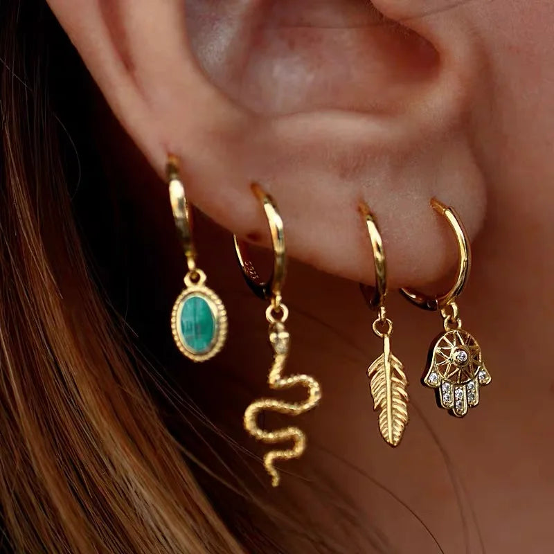 Vintage Geometric Star Tassel Hoop Earrings