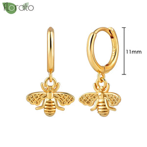 Bee Pendant Silver Hoop Earrings for Women Jewelry Gift