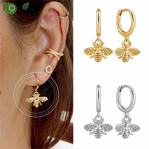 Bee Pendant Silver Hoop Earrings for Women Jewelry Gift