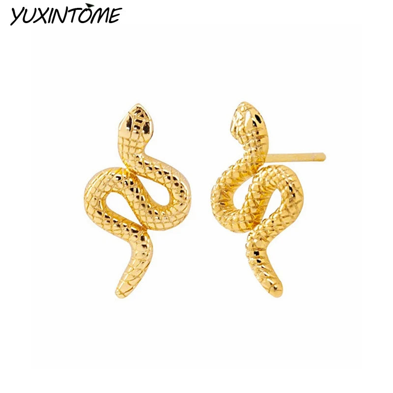 Vintage Snake 24K Earrings for Women Punk Animal Stud Earrings