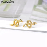 Vintage Snake 24K Earrings for Women Punk Animal Stud Earrings