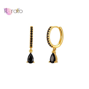 925 Silver Water Drop Zircon Hoop Earrings Crystal Jewelry