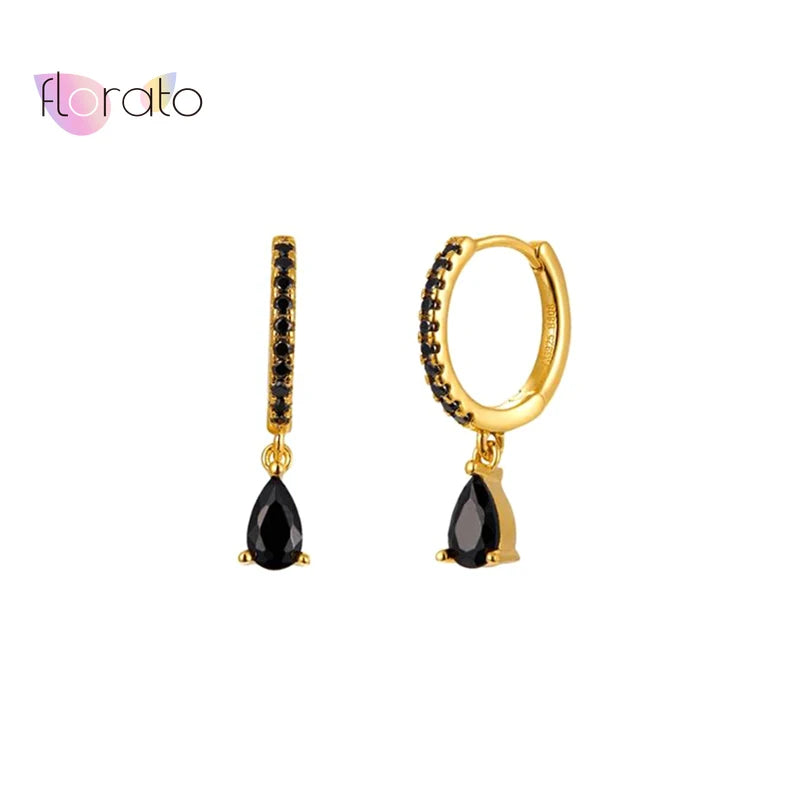 925 Silver Water Drop Zircon Hoop Earrings Crystal Jewelry