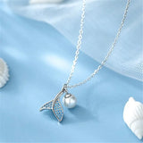 925 Silver Wedding Pearl Fish Tail Pendant Necklace