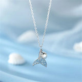 925 Silver Wedding Pearl Fish Tail Pendant Necklace