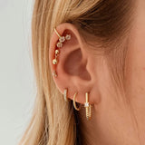925 Silver Crystal Hoop Earrings Flower Geometry Jewelry