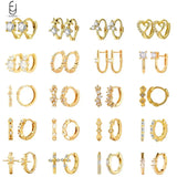 925 Silver Crystal Hoop Earrings Flower Geometry Jewelry