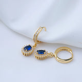 925 Silver deep sapphire Zircon Hoop Earrings Water Drop Pendant
