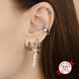 925 Silver deep sapphire Zircon Hoop Earrings Water Drop Pendant
