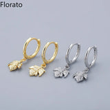 925 Sterling Silver Needle Maple Leaf Earrings for Women