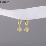 925 Sterling Silver Needle Maple Leaf Earrings for Women
