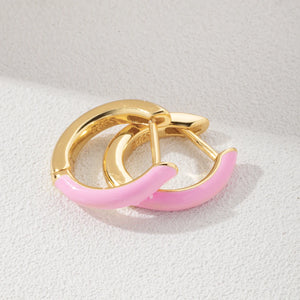 925 Silver Neon Enamel Round Hoop Earrings 18K Plated