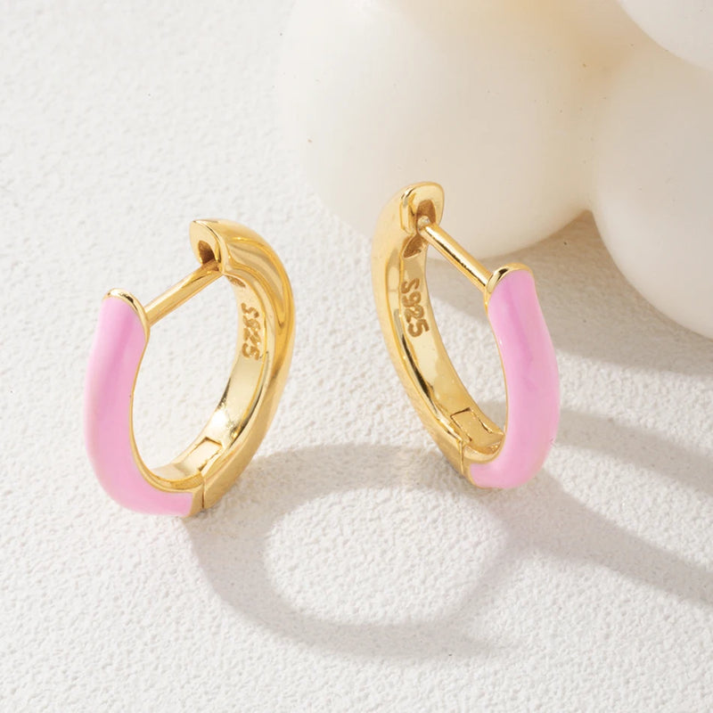 925 Silver Neon Enamel Round Hoop Earrings 18K Plated