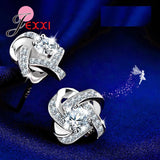925 Silver Flower Jewelry Set Earrings Ring Pendant Necklace