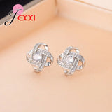 925 Silver Flower Jewelry Set Earrings Ring Pendant Necklace