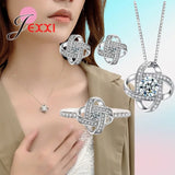 925 Silver Flower Jewelry Set Earrings Ring Pendant Necklace