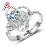 925 Silver Flower Jewelry Set Earrings Ring Pendant Necklace