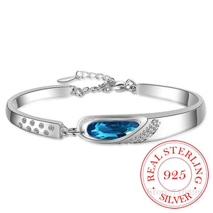 Vintage Crystal Bangle Bracelet - 925 Sterling Silver
