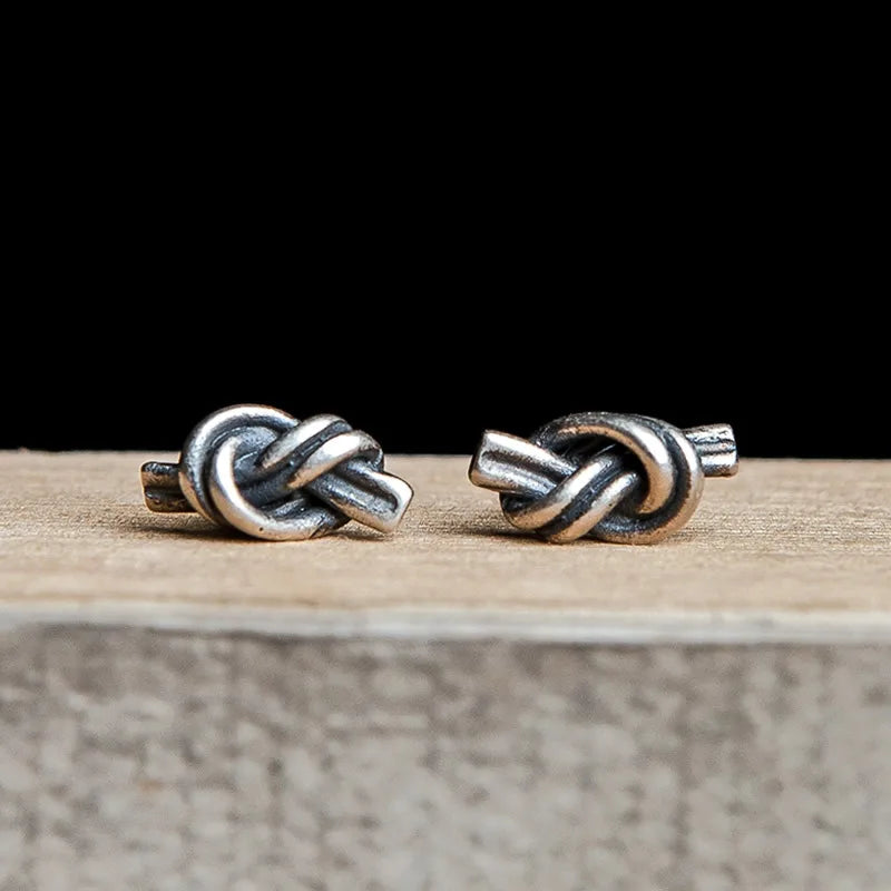 925 Silver Retro Knotted Ear Jewelry, Unique Design Earrings