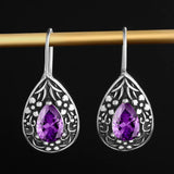 925 Silver Drop Pear Retro Earrings Purple Zircon Dangle Jewelry