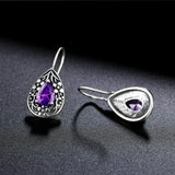 925 Silver Drop Pear Retro Earrings Purple Zircon Dangle Jewelry