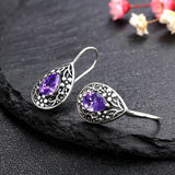 925 Silver Drop Pear Retro Earrings Purple Zircon Dangle Jewelry