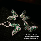 925 Silver Green Zircon Butterfly Set for Women Party