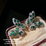 925 Silver Green Zircon Butterfly Set for Women Party