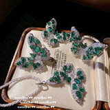 925 Silver Green Zircon Butterfly Set for Women Party