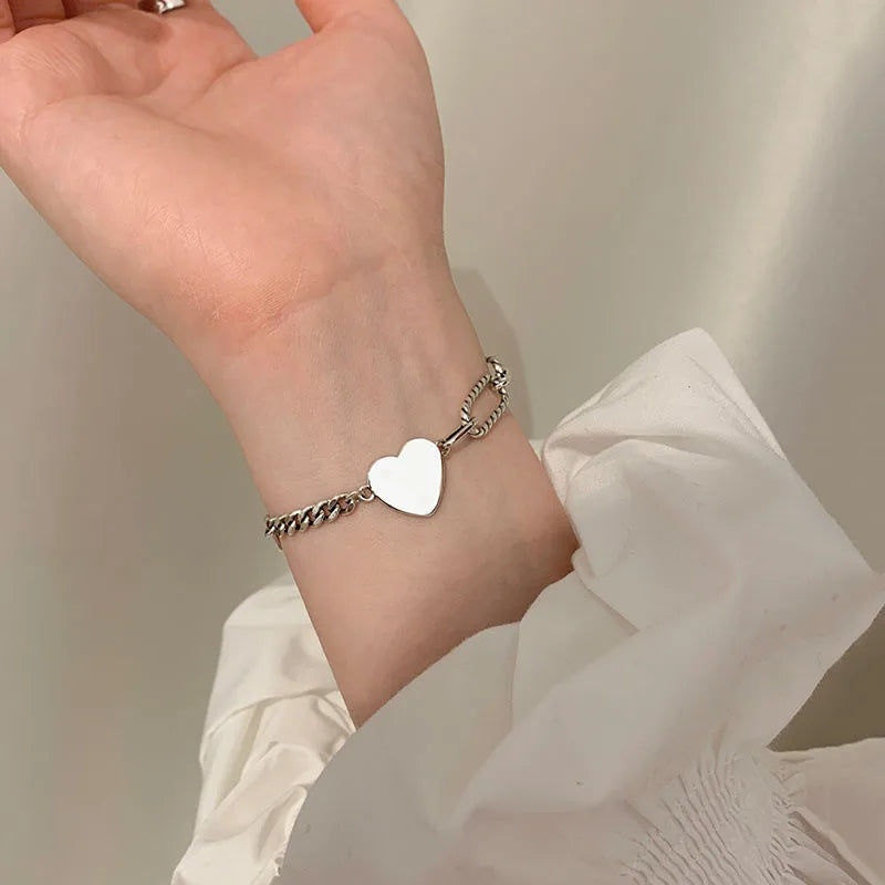925 Silver Heart Pendant Bracelet Bangle Vintage Jewelry Gift for Women