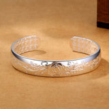 925 Silver Retro Flower Bracelet Open Bangle