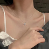 925 Silver Star Necklace Zircon Moon Pendant Collar Chain