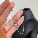 925 Silver Star Necklace Zircon Moon Pendant Collar Chain